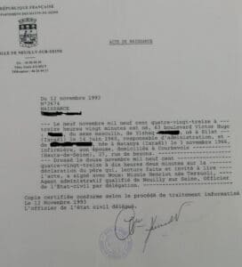 תעודת לידה צרפתית